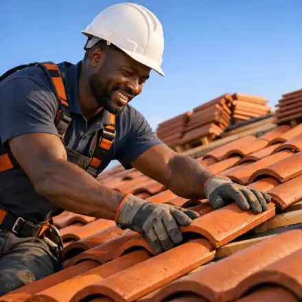 Roofer laying tiles